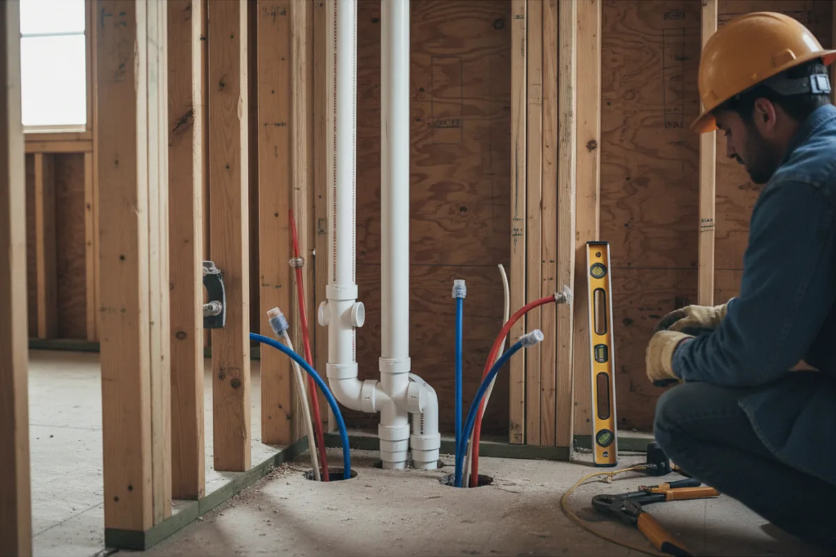 Drain and supply rough-in during Sump Pump Repair in Linn