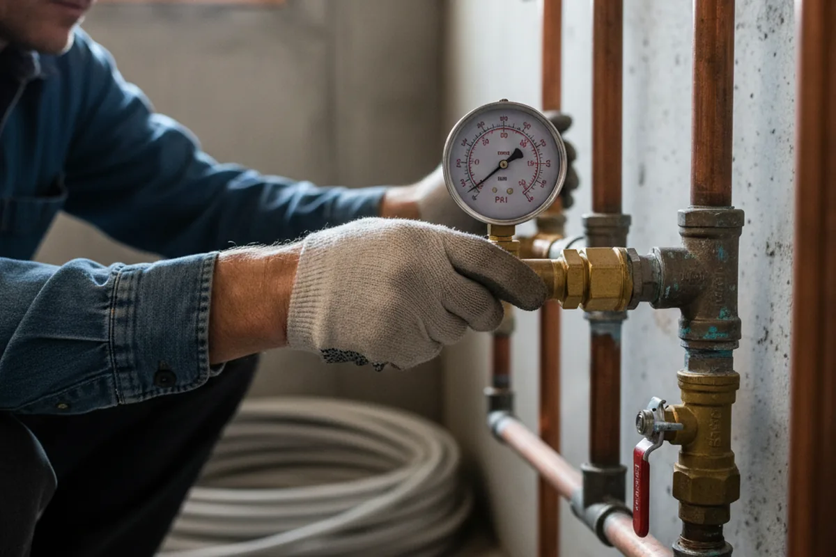 Pressure testing a repaired line during Water Line Repair in Linn